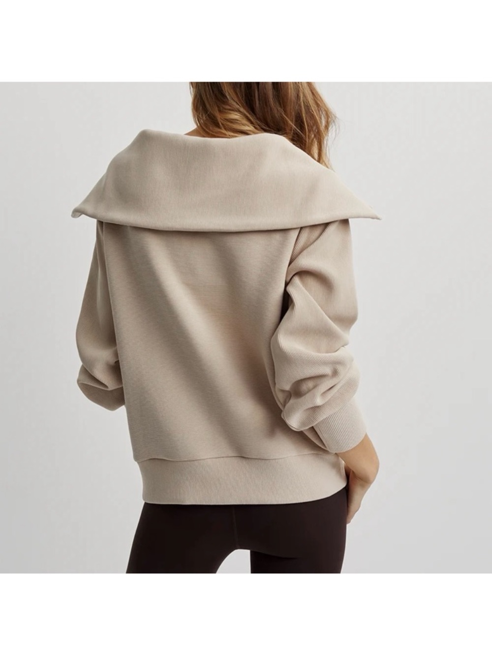 Varley Beige Ribbed Zip Jacket - Picture 3 of 8